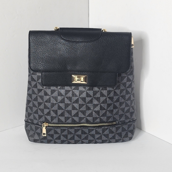 Stylish Black Monogram Women\'s Black Colorblock Backpack Purse